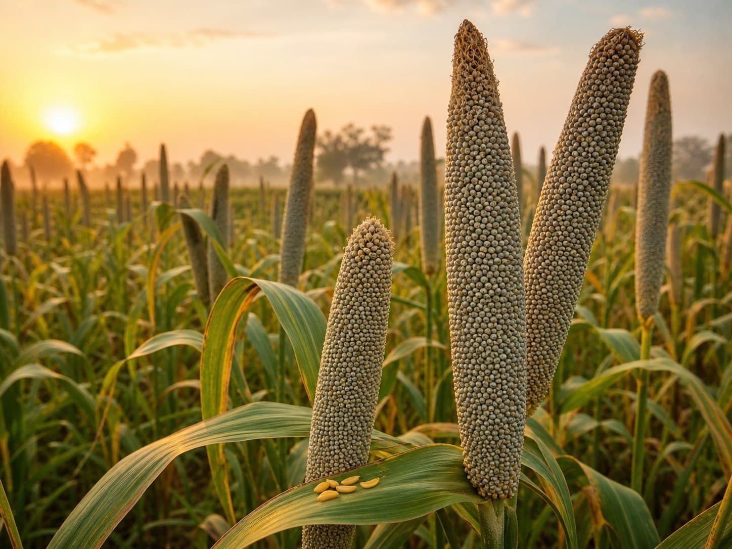Healthy bajra grain crop growing across a demonstration field
