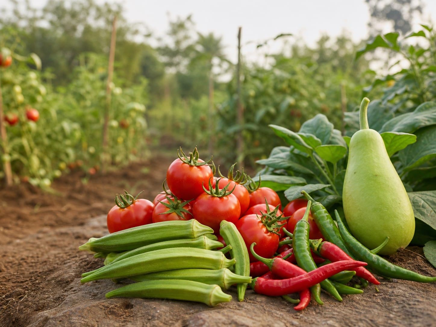 Fresh colorful vegetables grown from hybrid seeds